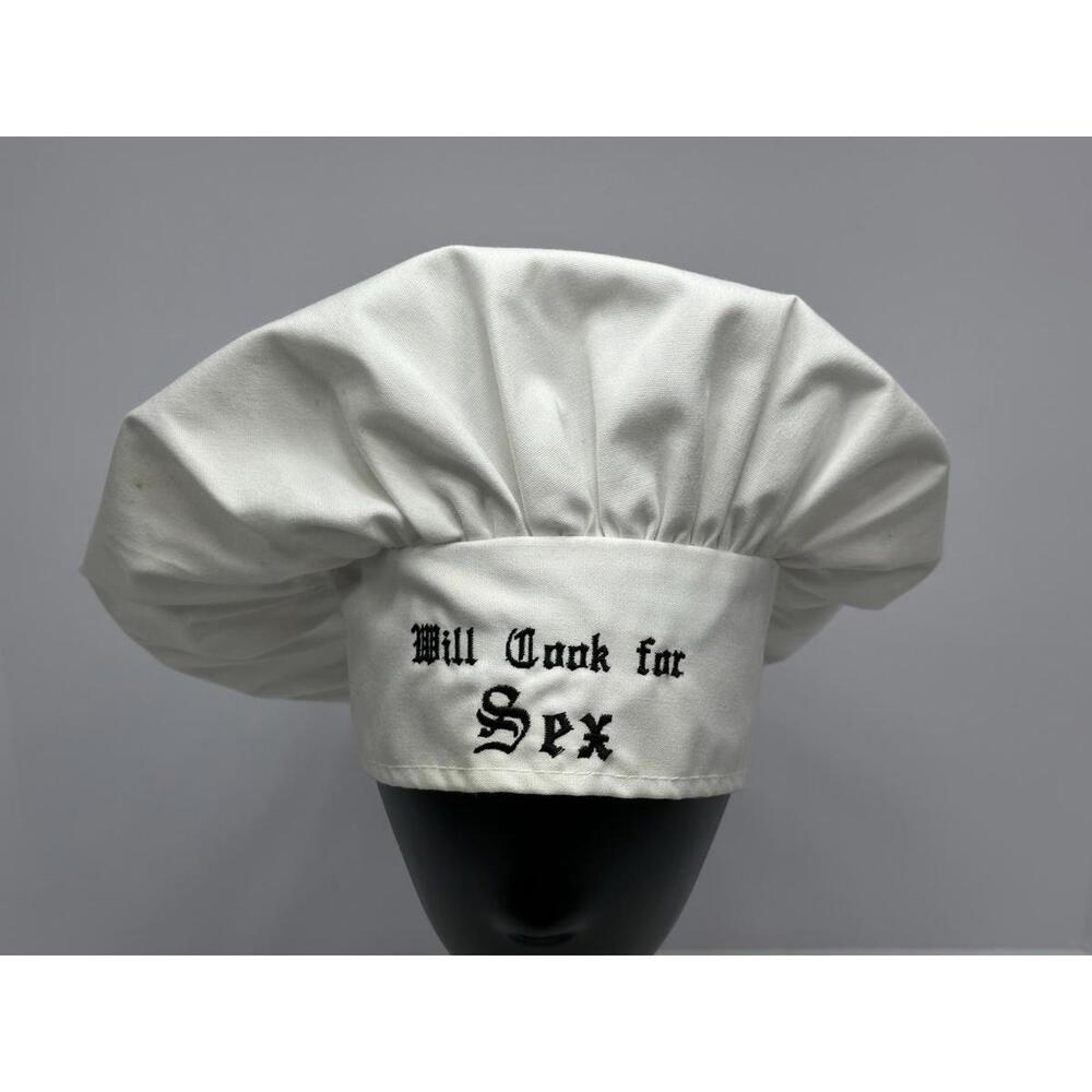 VTG 60s-70s Chef's Cotton Work Cap Chef's‎ Hat Embroidered Will Cook For Sex Adj